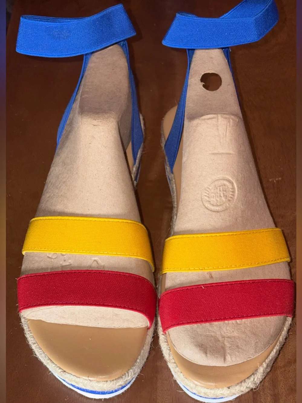 Source Unknown Colorblock Espadrille Wedge Sandals in Blue, Yellow & Red